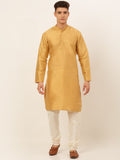Jompers Men's Solid Dupion Silk Kurta Payjama Set - Dark-Golden