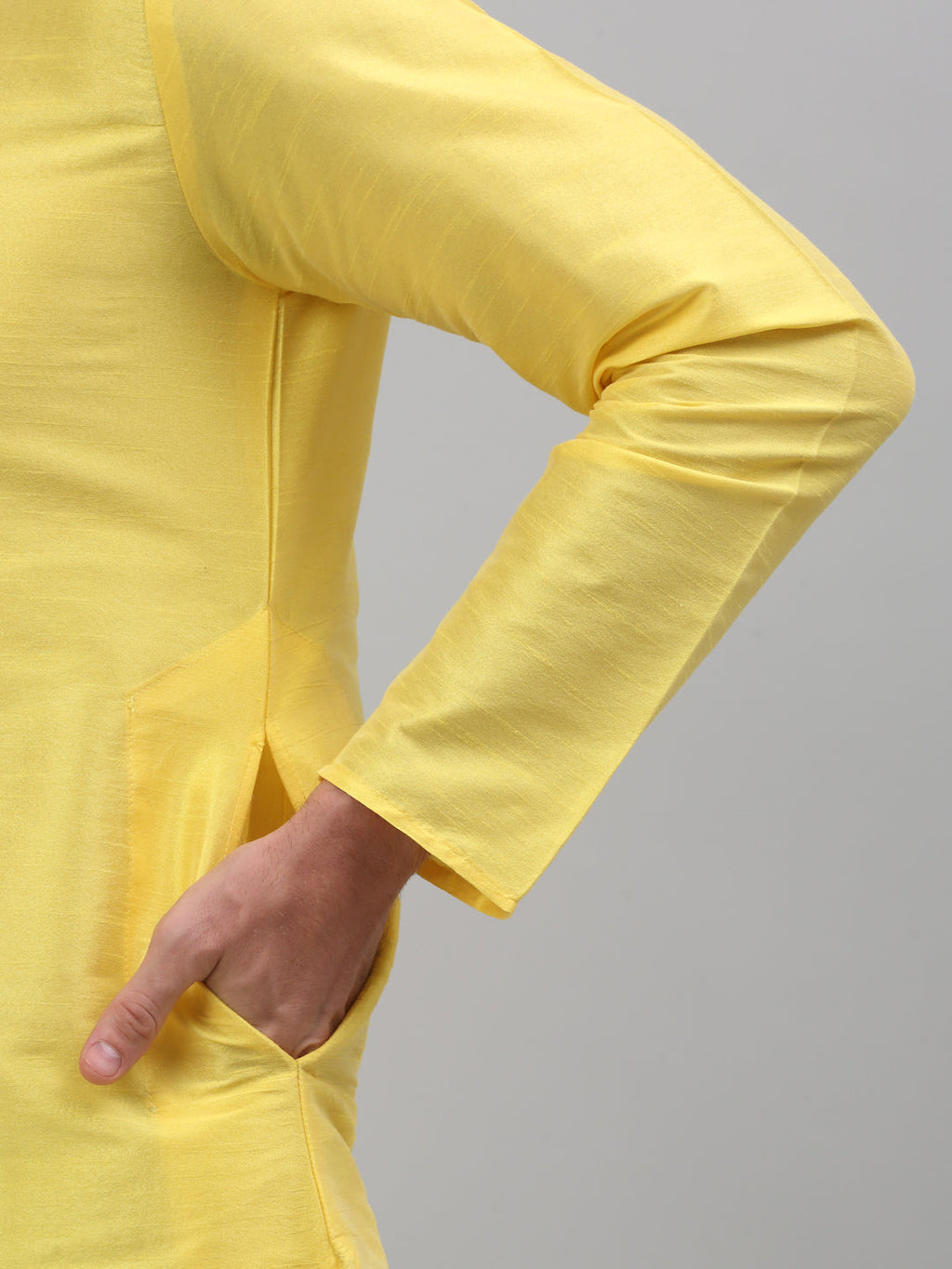 Jompers Men's Lemon Yellow Dupion Silk Kurta with Churidar