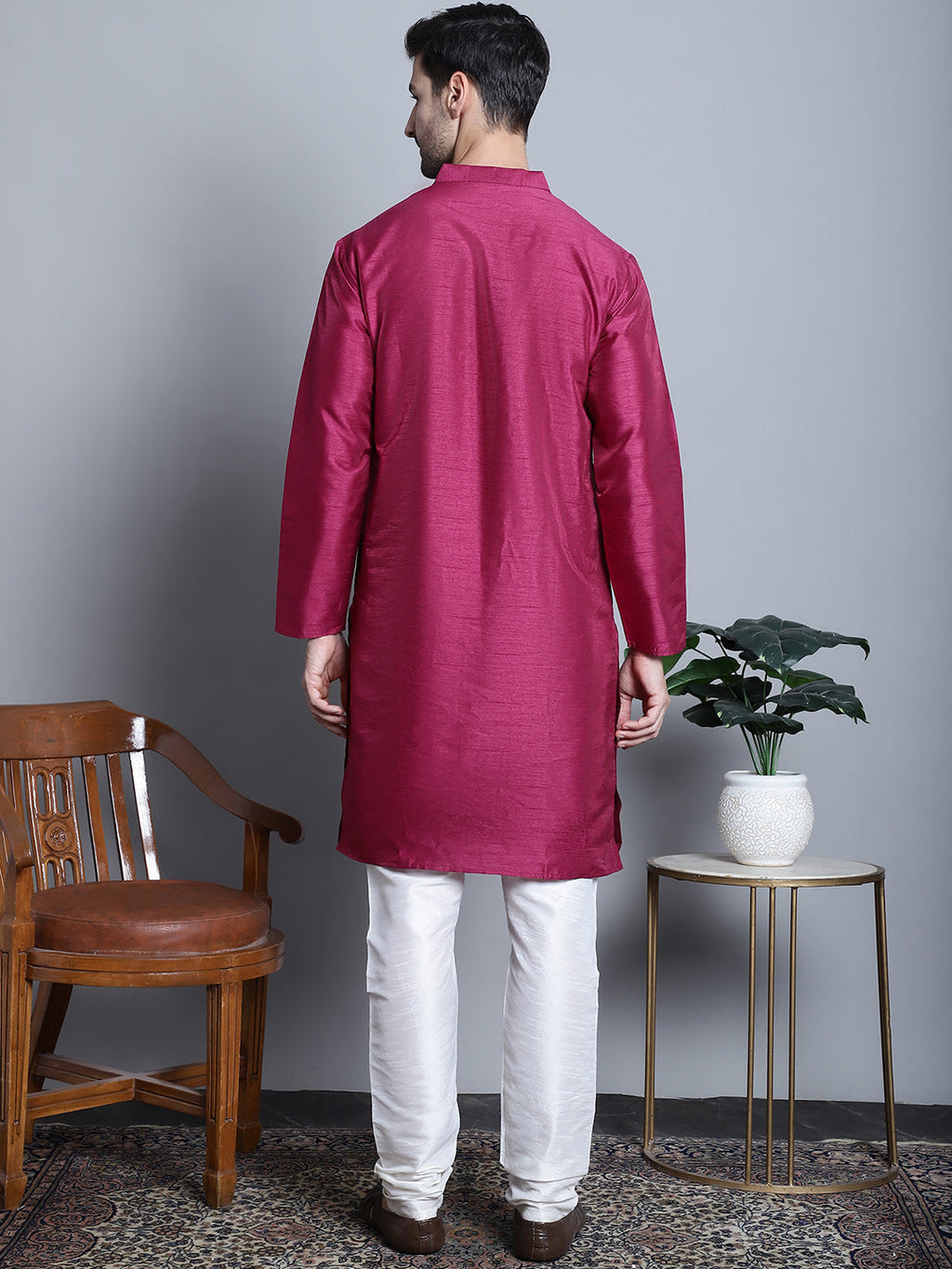 Jompers Men's Purple Dupion Silk Kurta with Churidar - Purple