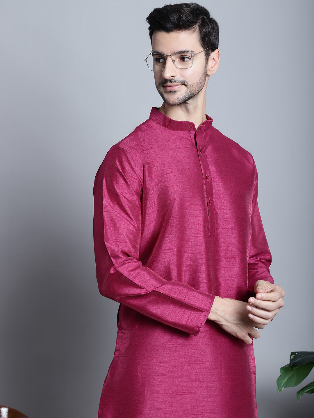 Jompers Men's Purple Dupion Silk Kurta with Churidar - Purple