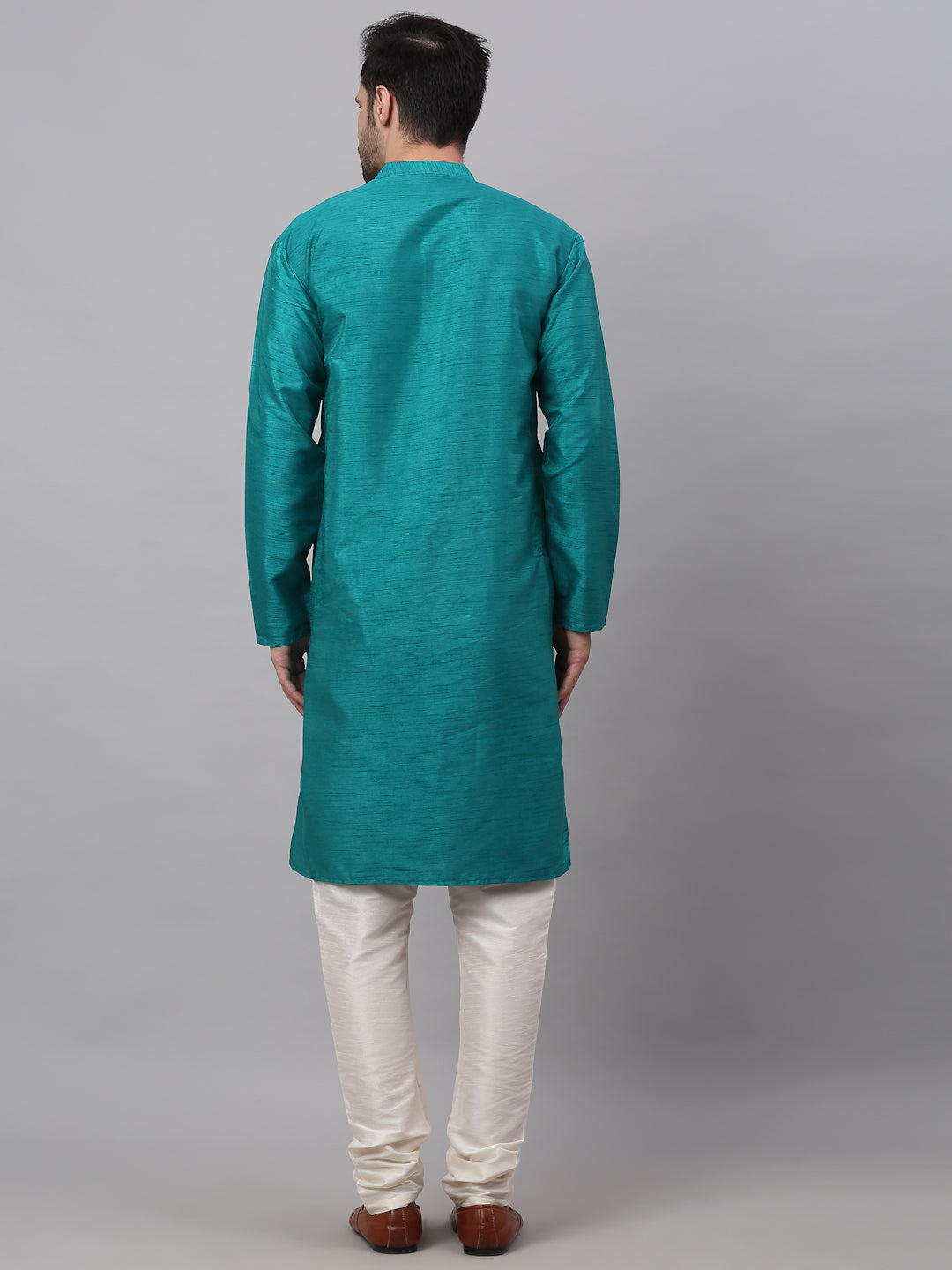 Jompers Men's Solid Dupion Silk Kurta Payjama Set - Teal