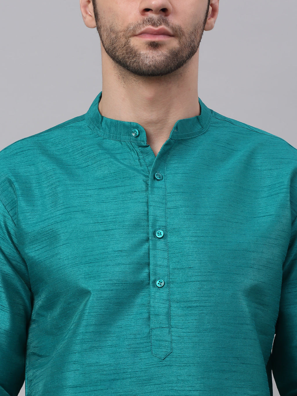 Jompers Men's Solid Dupion Silk Kurta Payjama Set - Teal