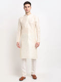 Jompers Men's White Solid Dupion Silk Kurta Payjama Set
