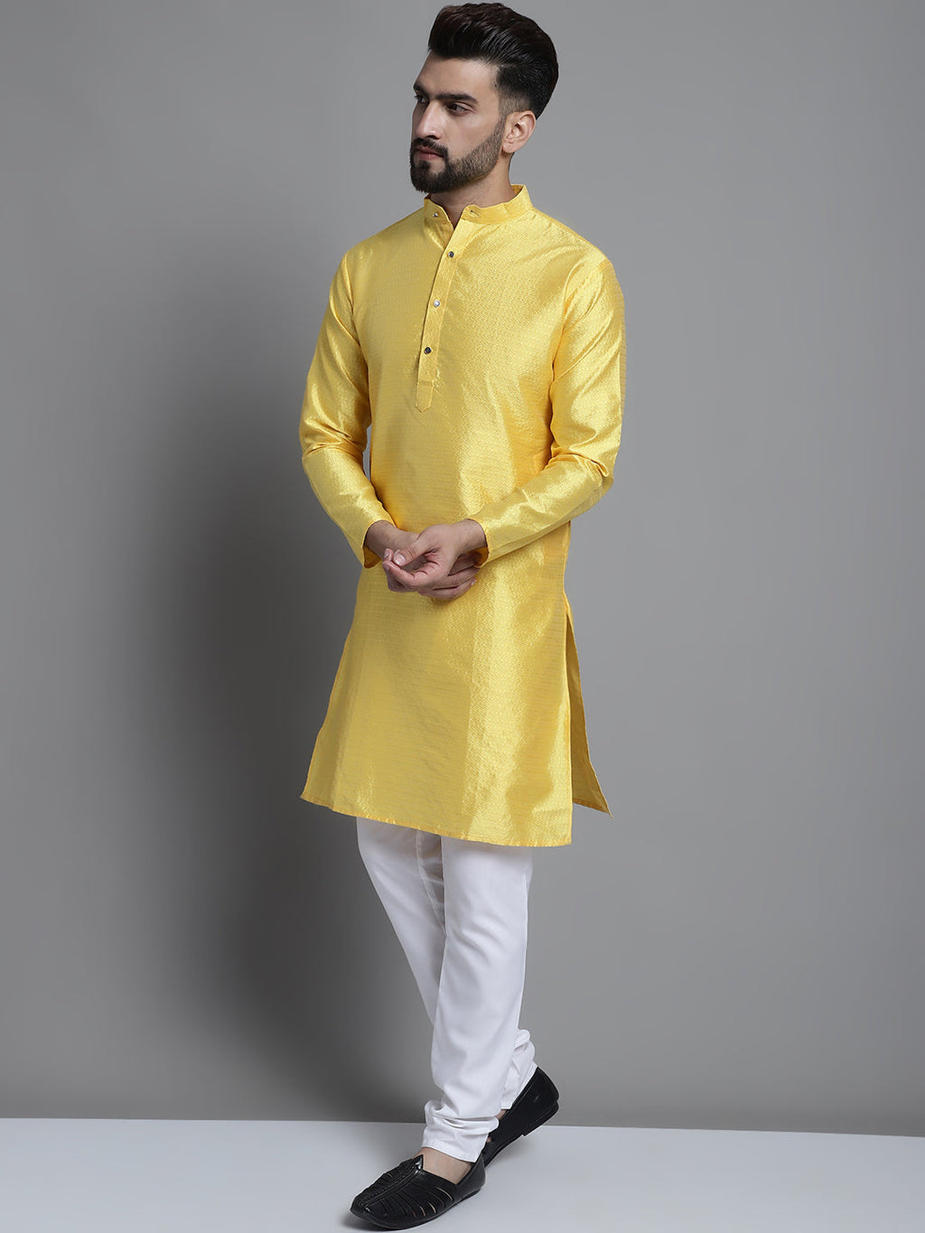 Jompers Men's Woven Design Kurta Payjama Set - Lemon