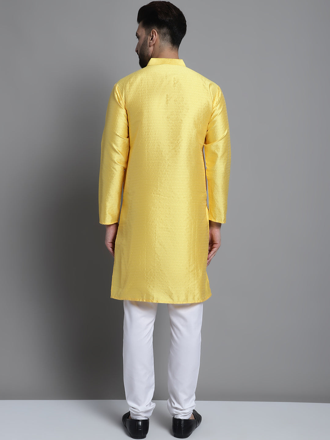 Jompers Men's Woven Design Kurta Payjama Set - Lemon