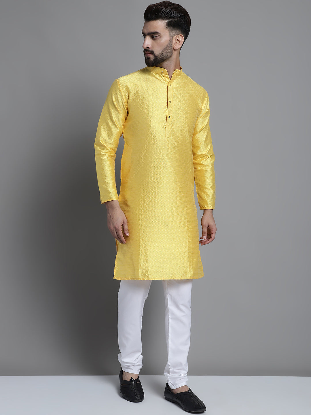 Jompers Men's Woven Design Kurta Payjama Set - Lemon