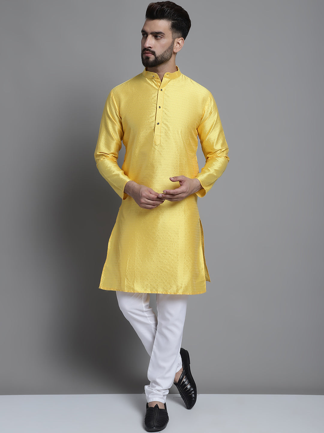 Jompers Men's Woven Design Kurta Payjama Set - Lemon