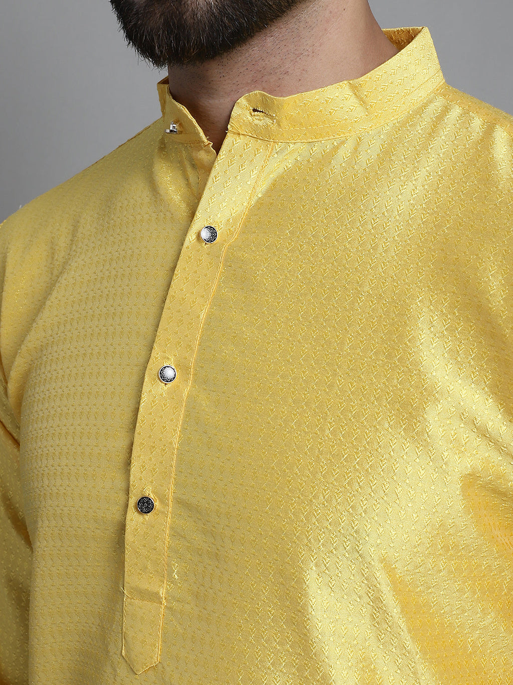 Jompers Men's Woven Design Kurta Payjama Set - Lemon