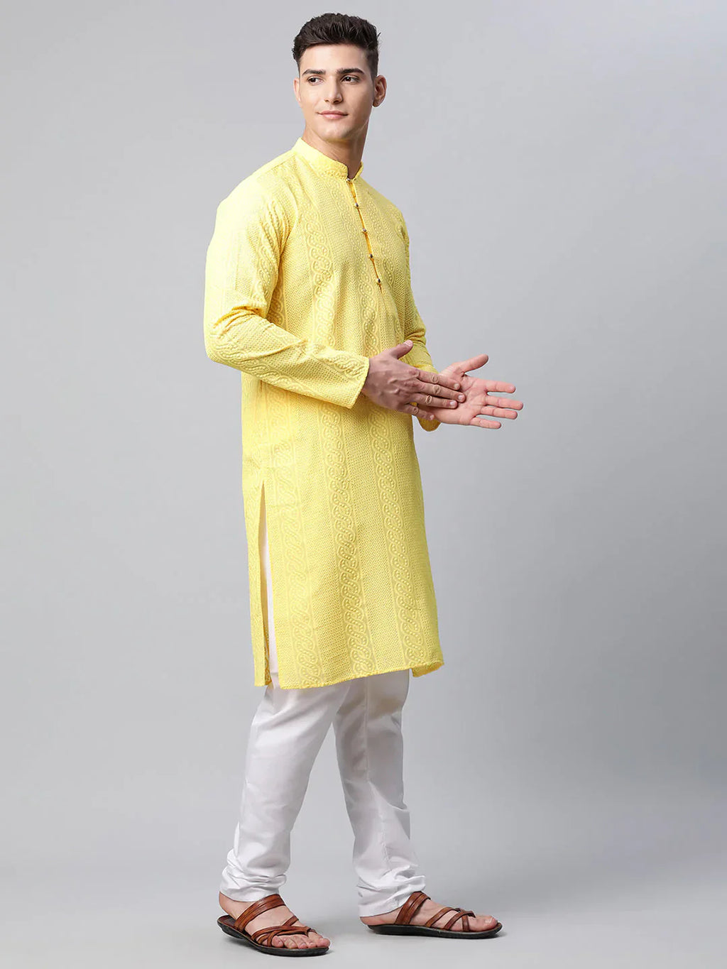 Jompers Men's Embroiderd Kurta Pajama - Lemon