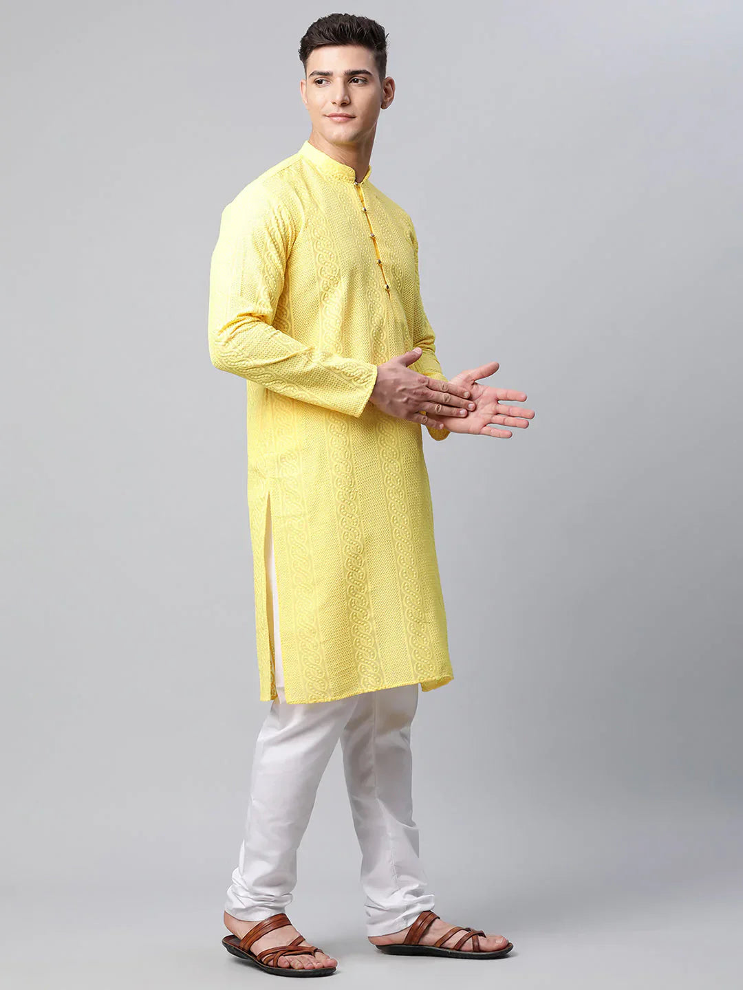 Jompers Men's Embroiderd Kurta Pajama - Lemon