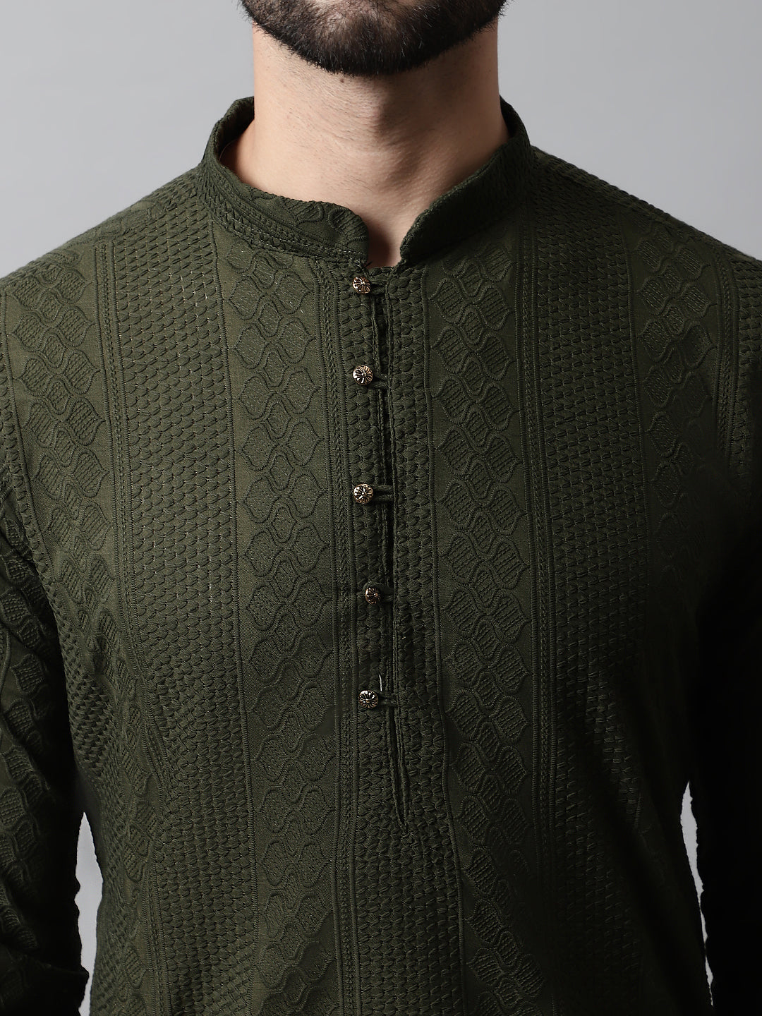 Jompers Men's Embroiderd Kurta Pajama - Olive