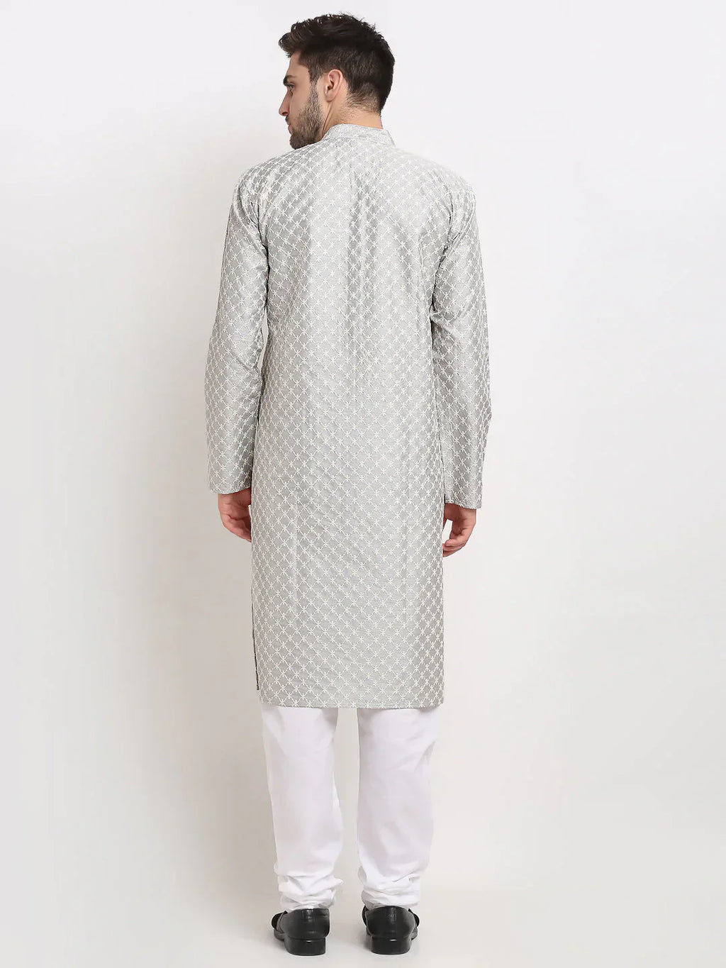 Jompers Men's Grey Chikankari Kurta with Churidar