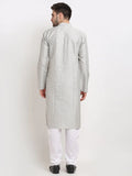 Jompers Men's Grey Chikankari Kurta with Churidar