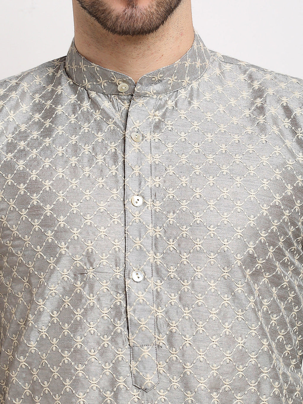 Jompers Men's Grey Chikankari Kurta with Churidar