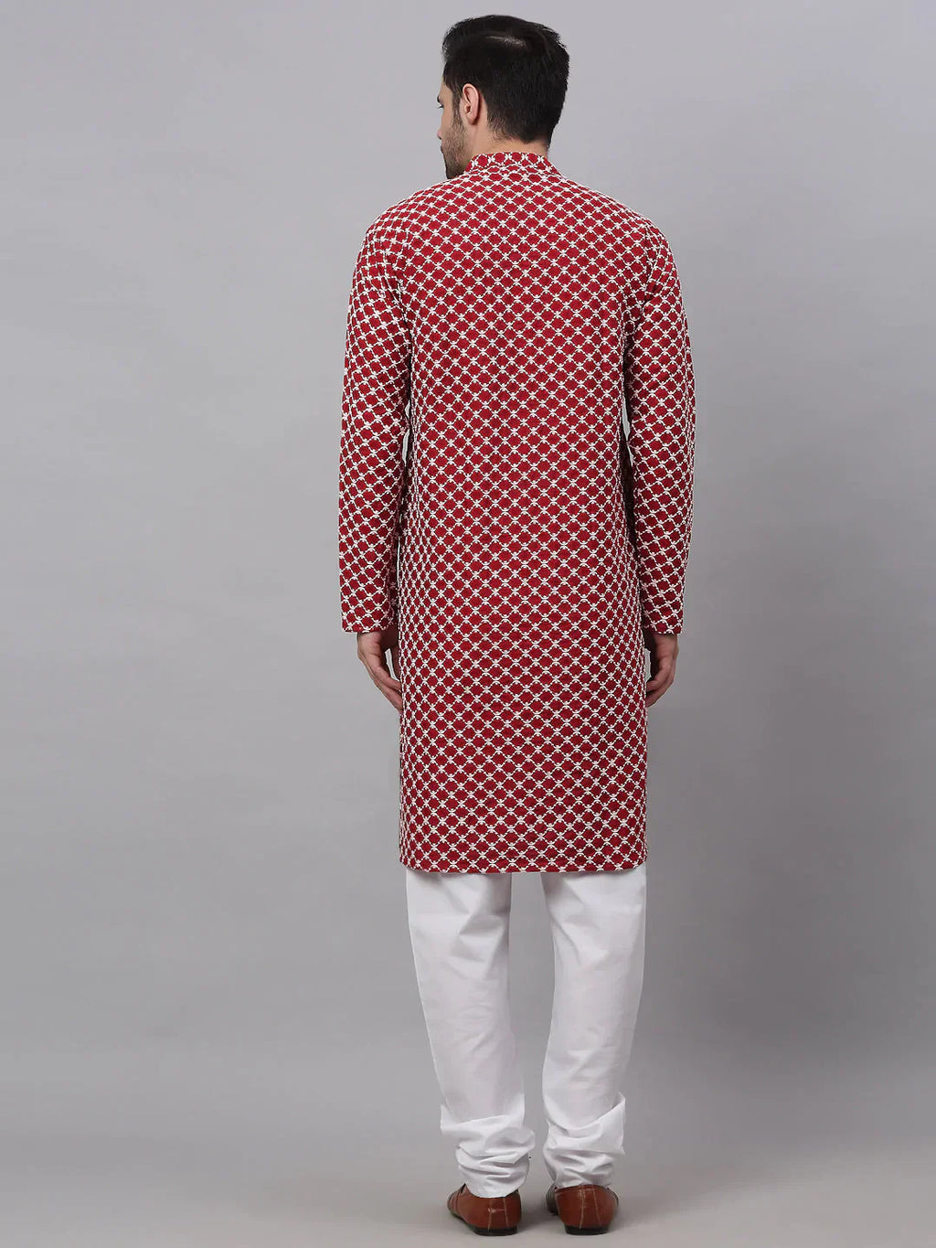 Jompers Men's Maroon Chikankari Kurta with Churidar