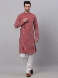 Jompers Men's Maroon Chikankari Kurta with Churidar