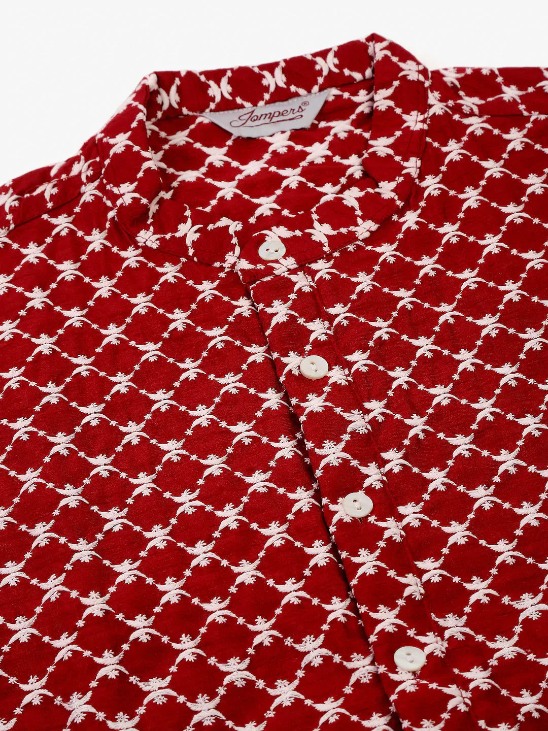 Jompers Men's Maroon Chikankari Kurta with Churidar