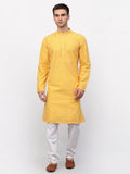 Jompers Men Mustard Chikankari Kurta with Churidar