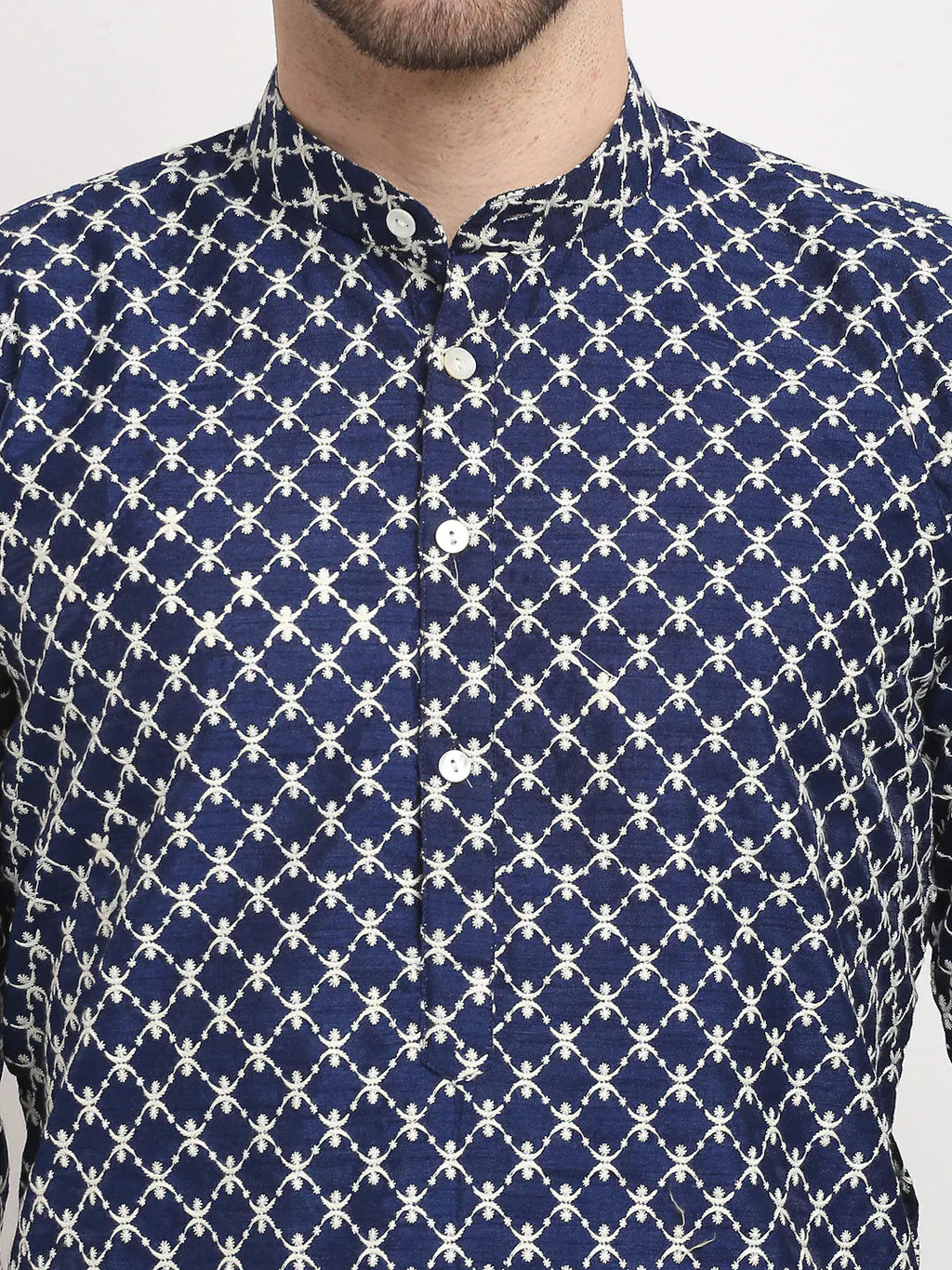 Jompers Men's Navy Blue Chikankari Kurta with Churidar