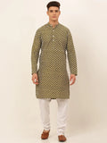 Jompers Men's Olive Green Chikankari Kurta with Churidar