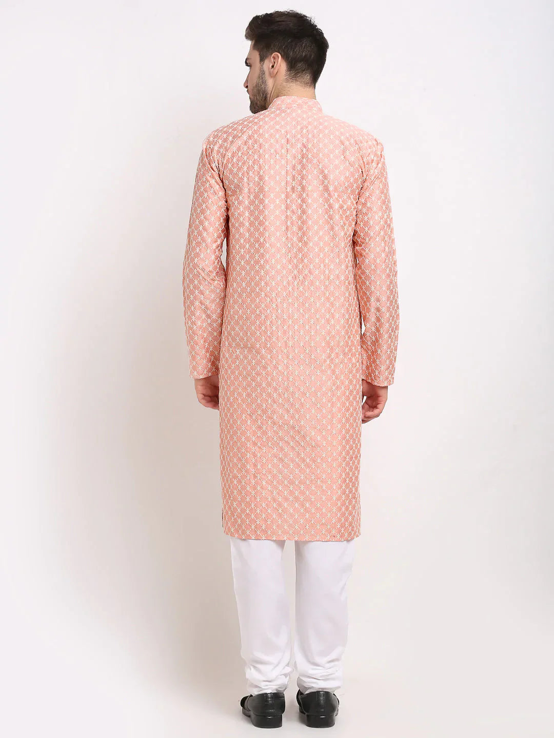 Jompers Men's Peach Chikankari Kurta with Churidar