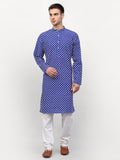 Jompers Men Royal-Blue Chikankari Kurta with Churidar