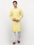 Jompers Men Yellow Chikankari Kurta with Churidar