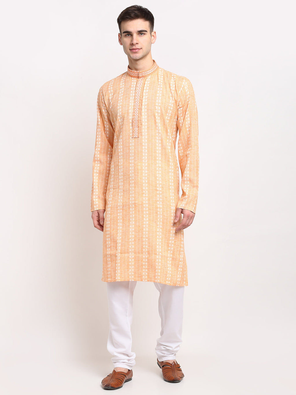 Jompers Men's Woven Kurta Pajama - Orange