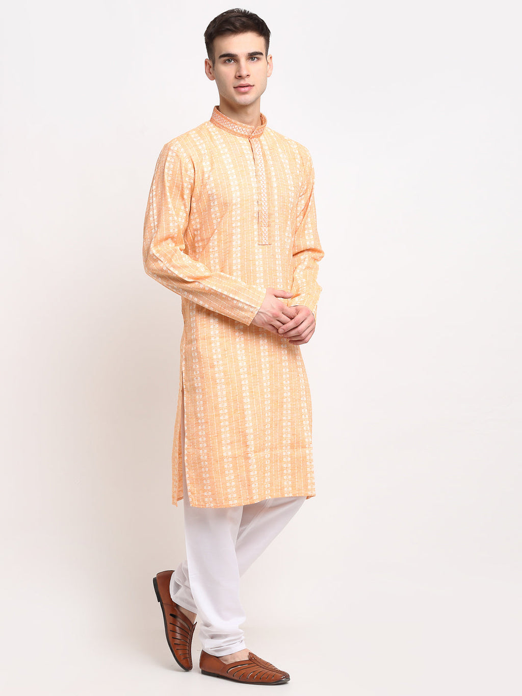 Jompers Men's Woven Kurta Pajama - Orange