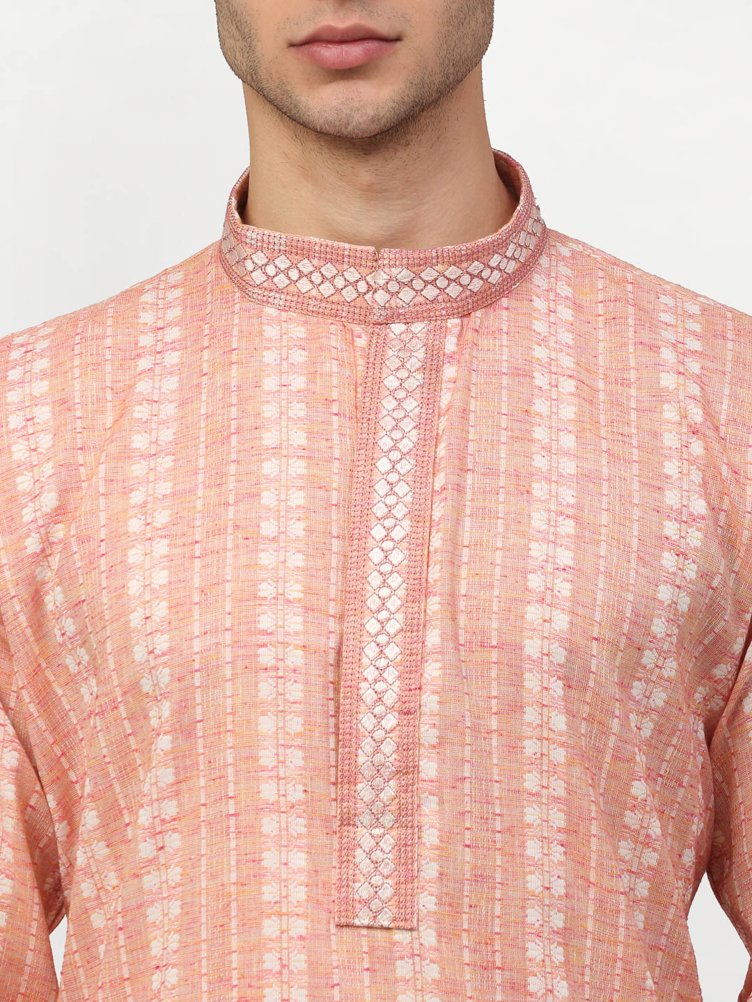 Jompers Men's Pink Woven Kurta Only