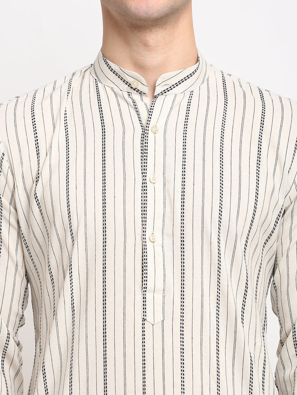 Jompers Men's Cream Cotton Striped Kurta Only