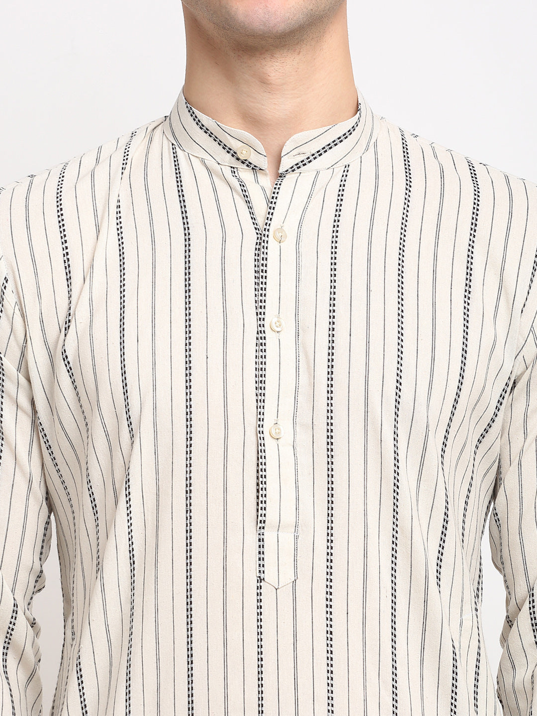 Jompers Men's Cream Cotton Striped Kurta Only