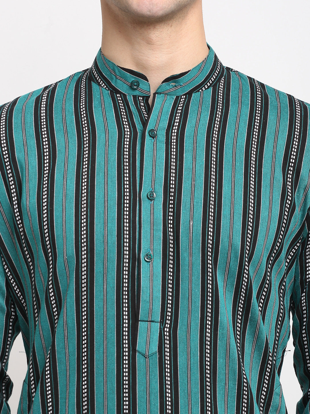 Jompers Men's Green Cotton Striped Kurta Only