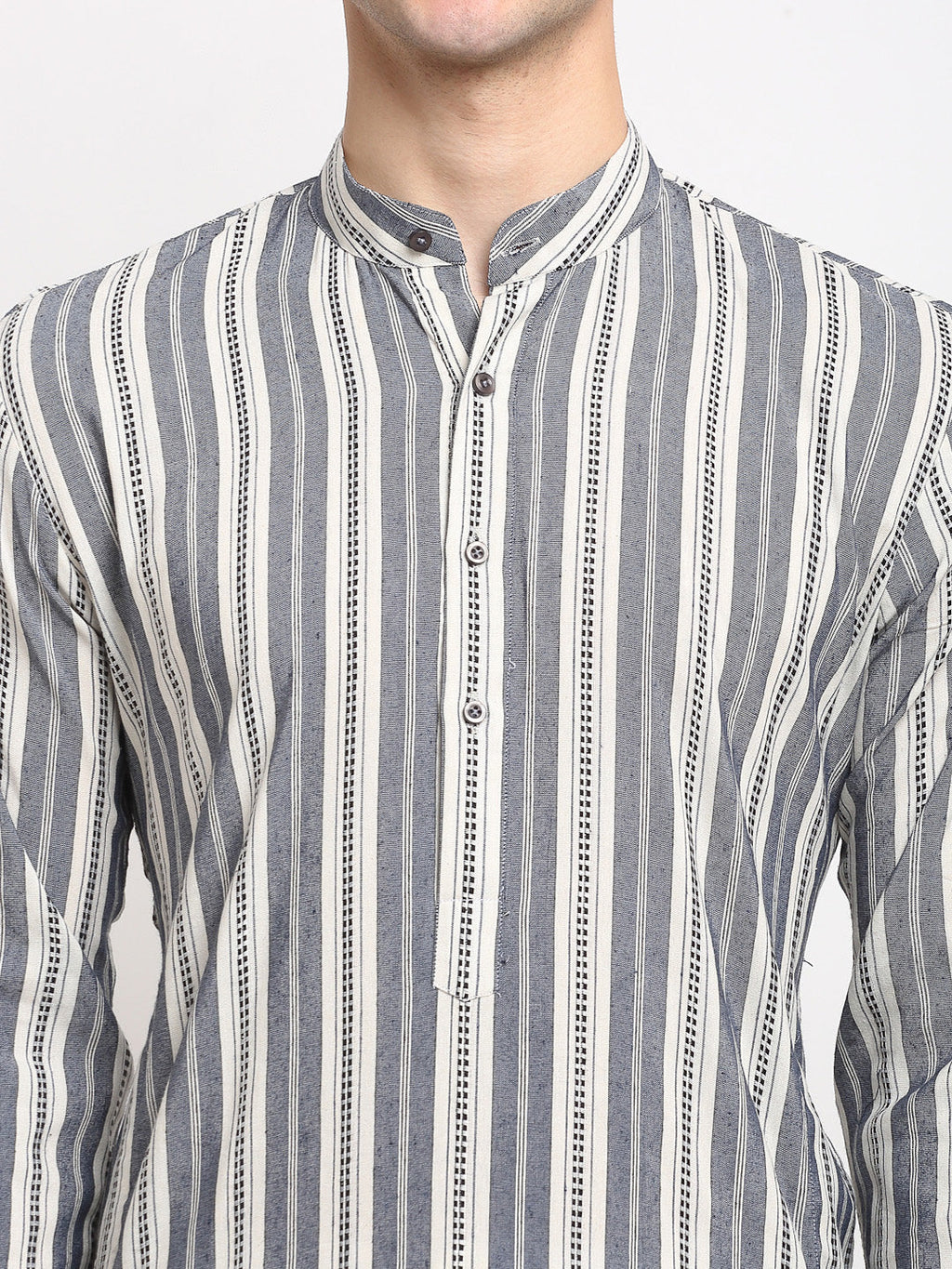 Jompers Men's Grey Cotton Striped Kurta Only