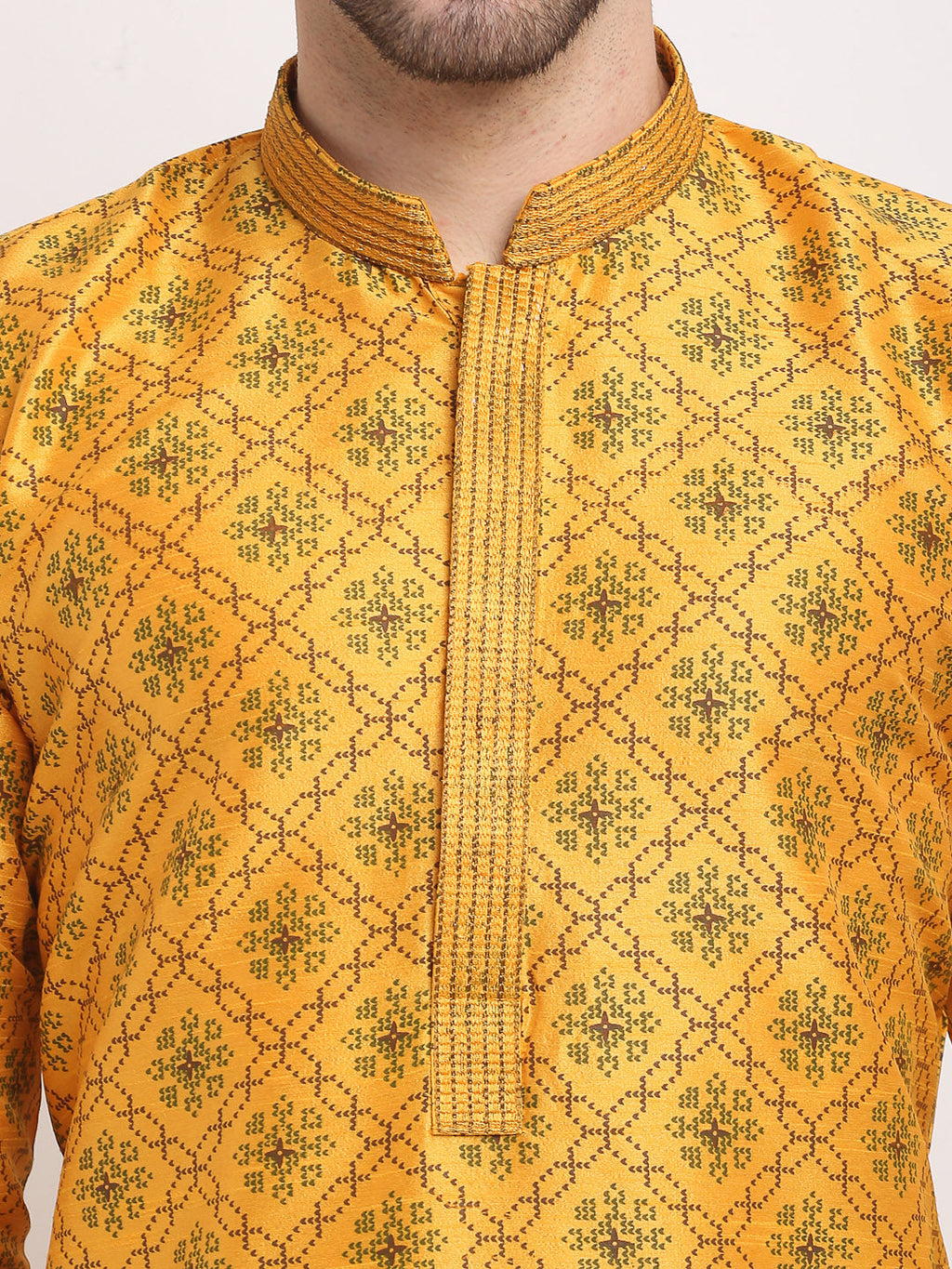 Jompers Men's Beautiful Mustard Woven Kurta Only