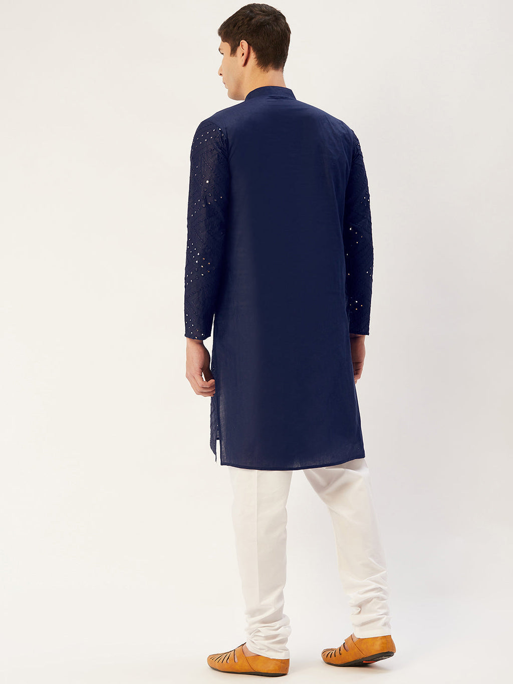 Jompers Men's Navy Embroidered Mirror Work Kurta Only
