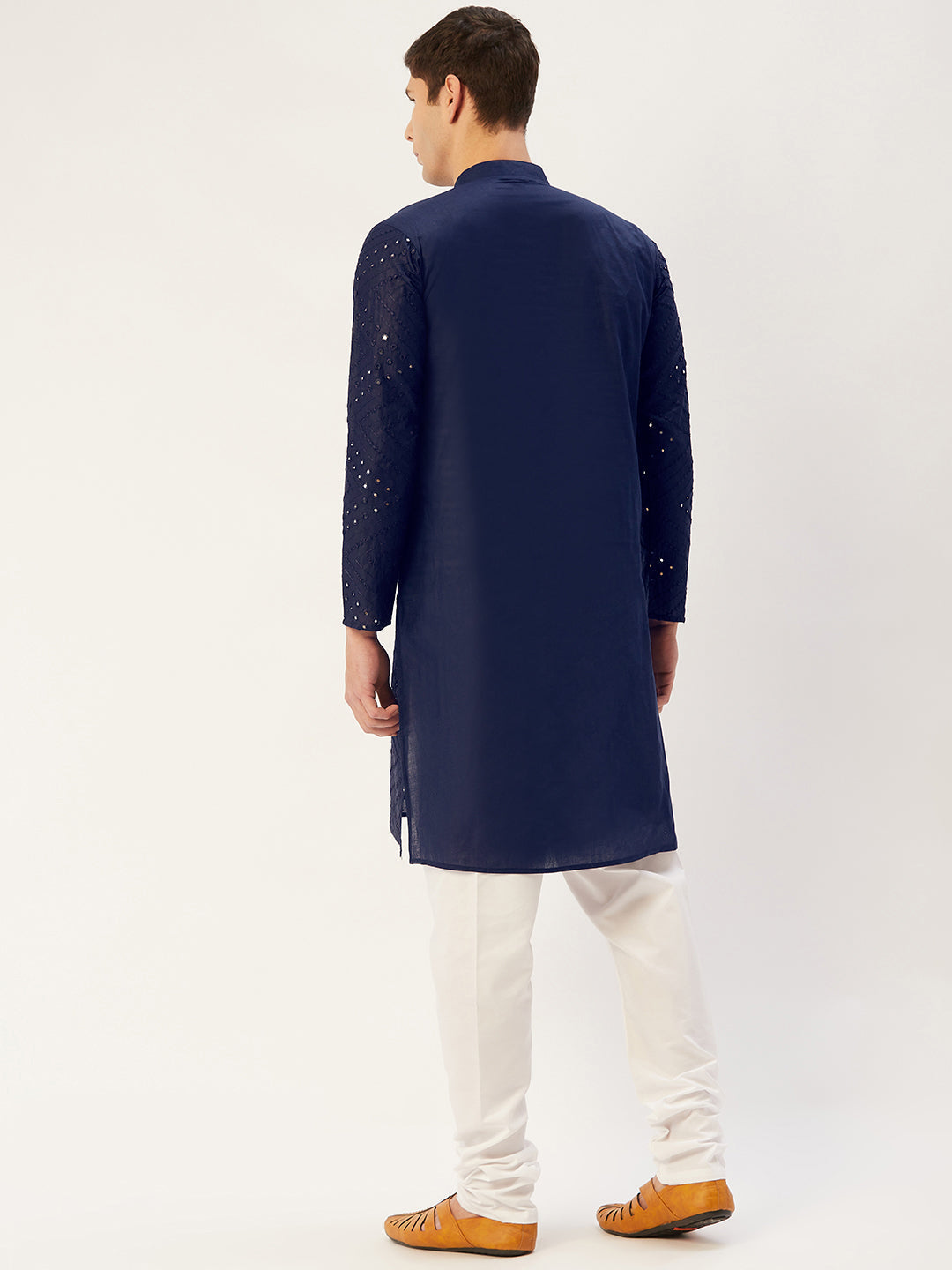 Jompers Men's Navy Embroidered Mirror Work Kurta Only