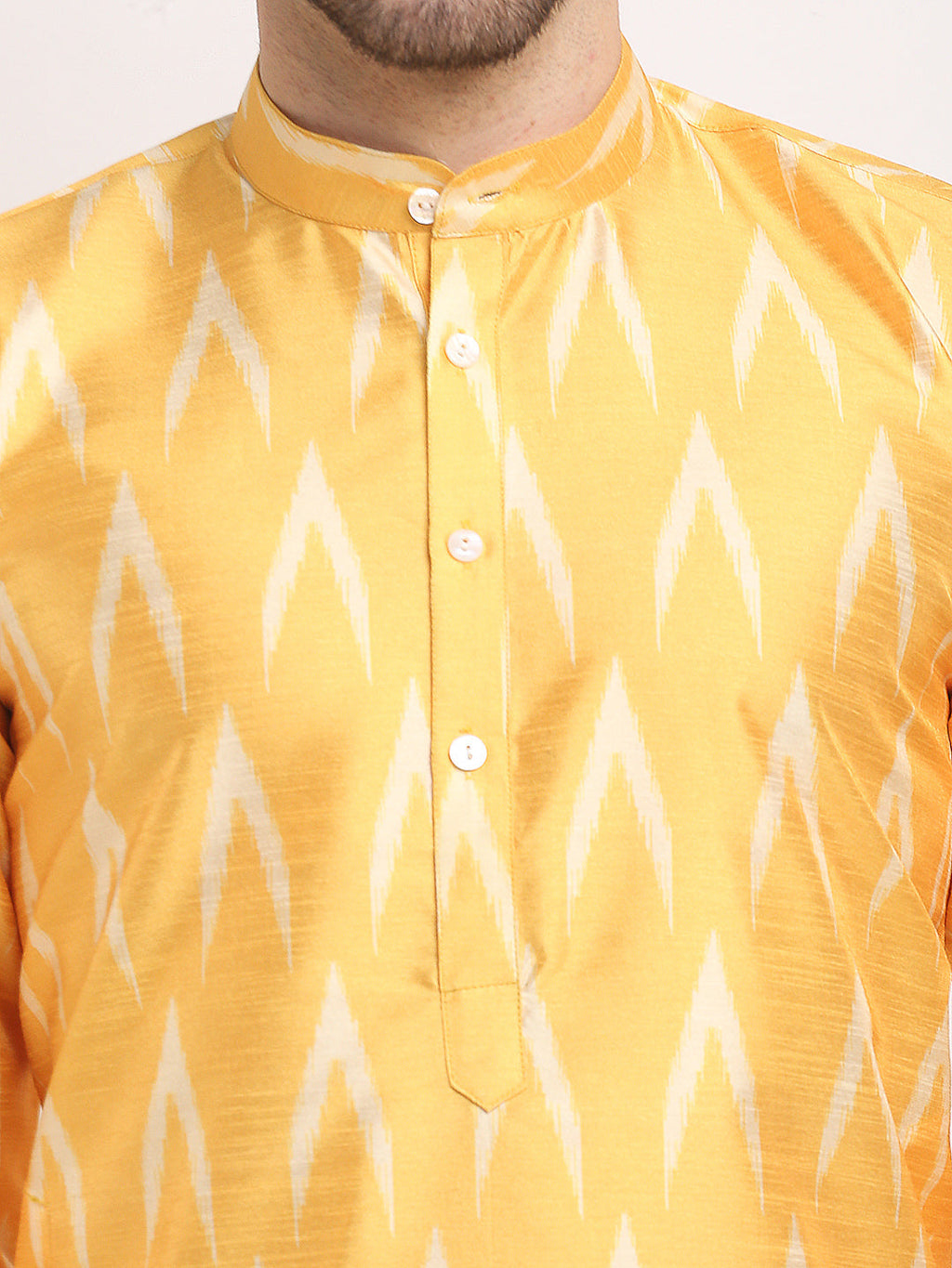 Jompers Men's Mustard Dupion Ikkat Kurta Only