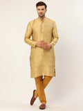 Jompers Men's Beige Coller Embroidered Woven Design Kurta Pyjama