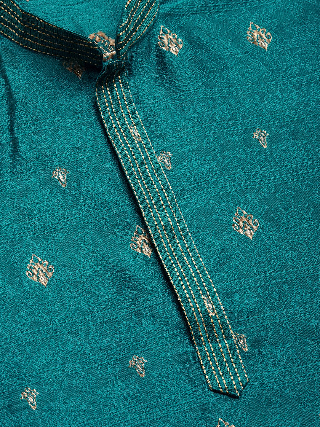 Jompers Men's Teal Coller Embroidered Woven Design Kurta Pyjama