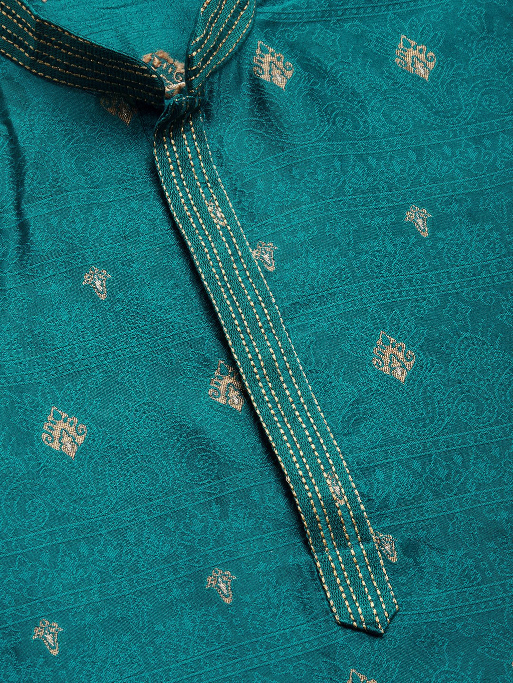Jompers Men's Teal Coller Embroidered Woven Design Kurta Only