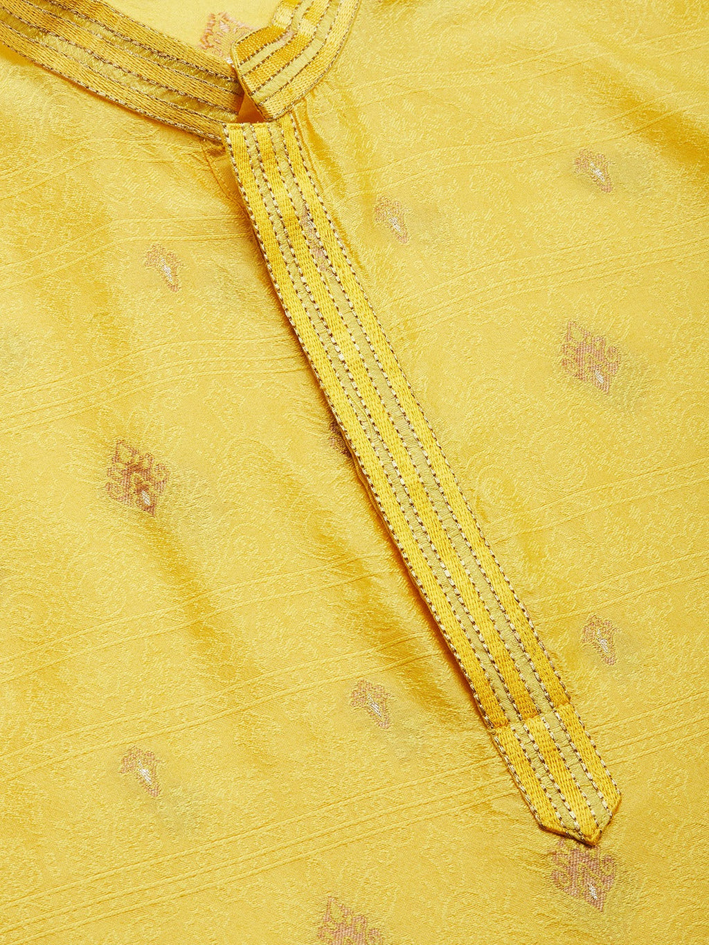 Jompers Men's Yellow Coller Embroidered Woven Design Kurta Only