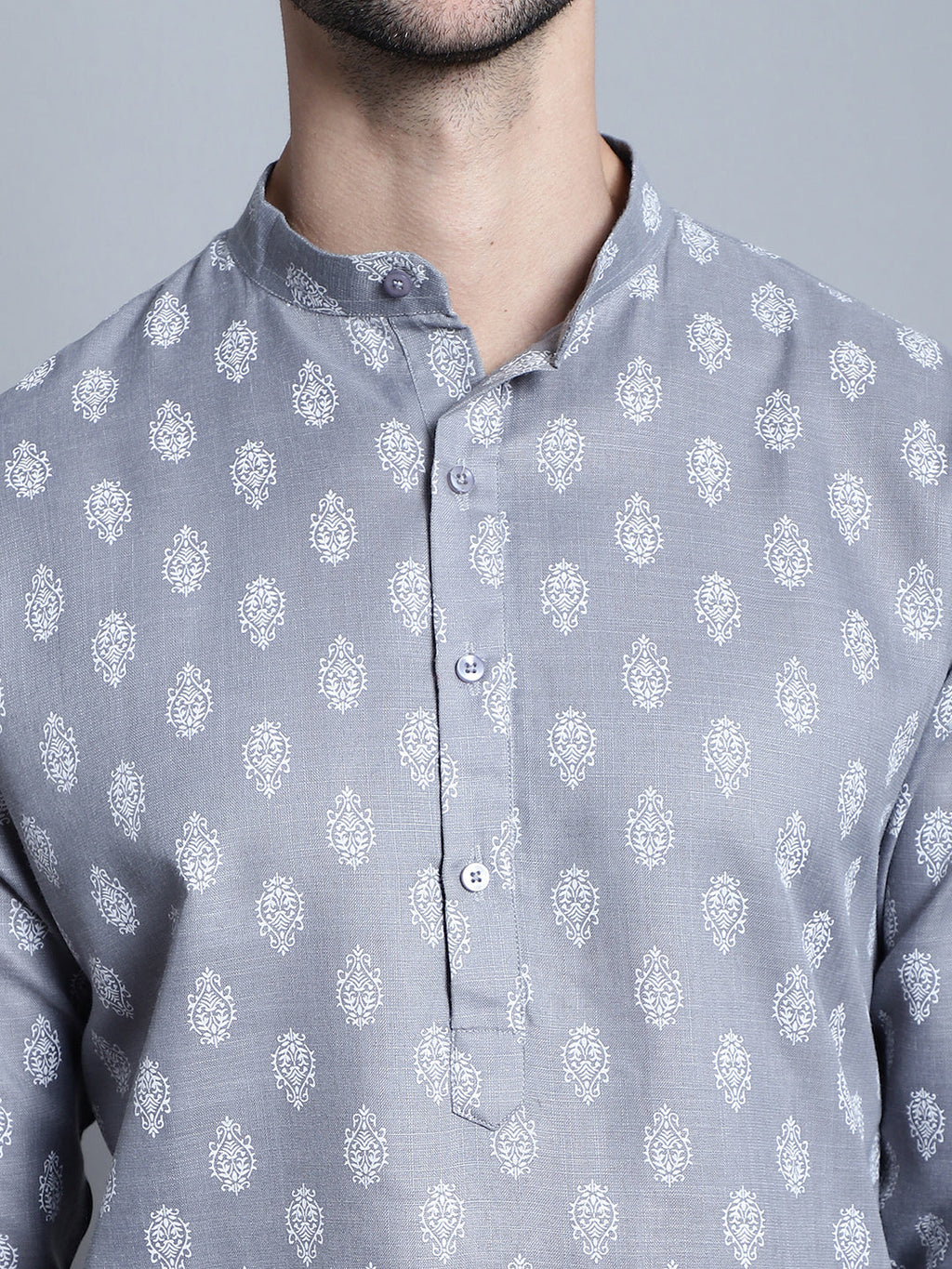 Jompers Men's Cotton Floral printed kurta Pyjama - Dark-Grey