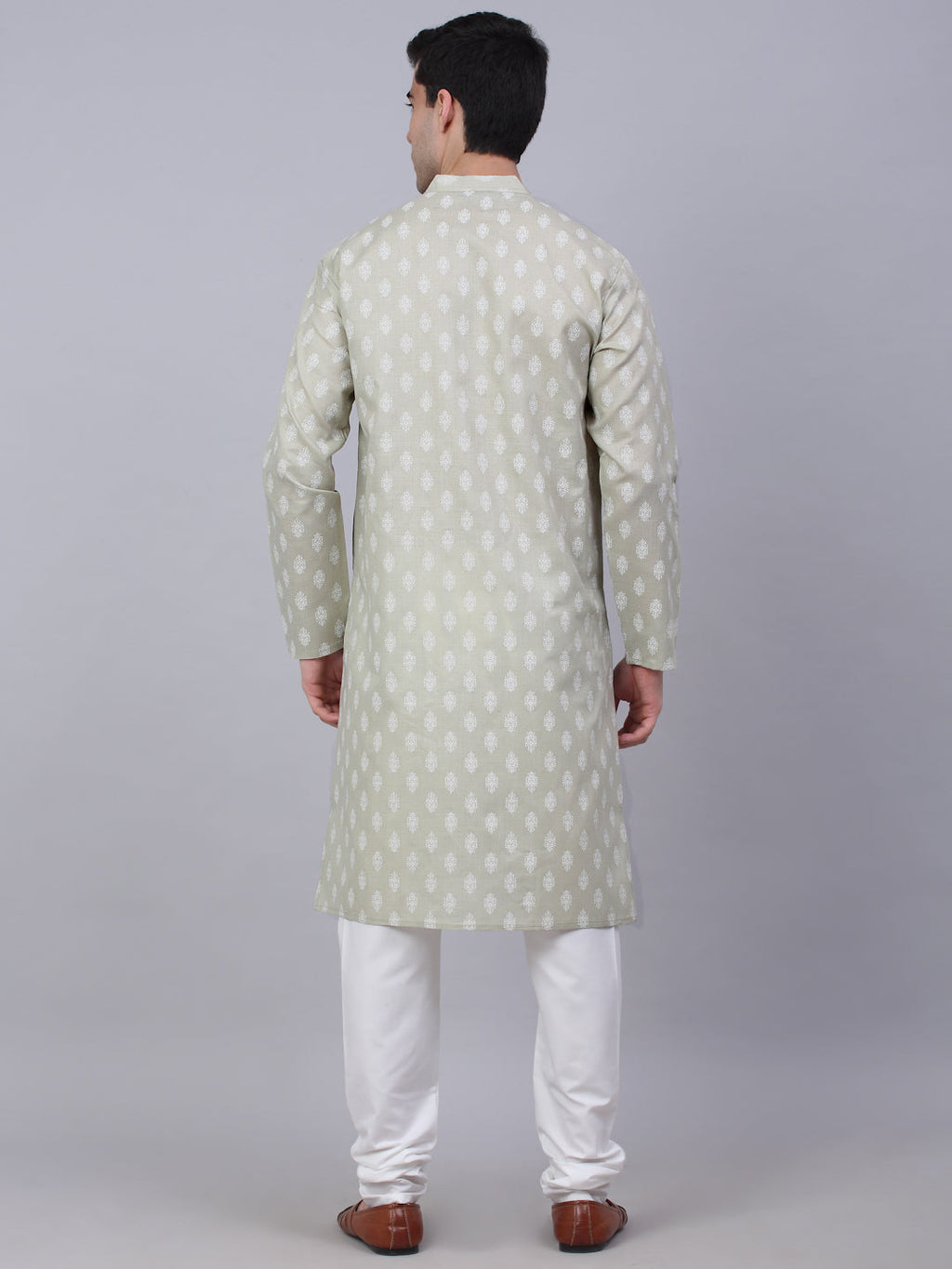 Jompers Men's Cotton Floral printed kurta Pyjama Set - Grey
