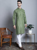 Jompers Men's Cotton Floral printed kurta Pyjama - Olive
