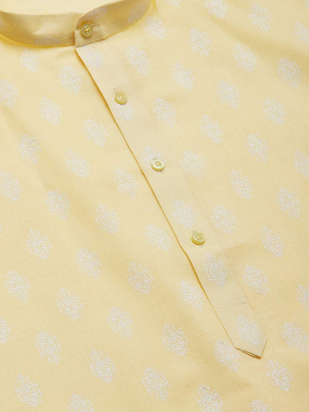Jompers Men's Yellow Cotton Floral printed kurta Only