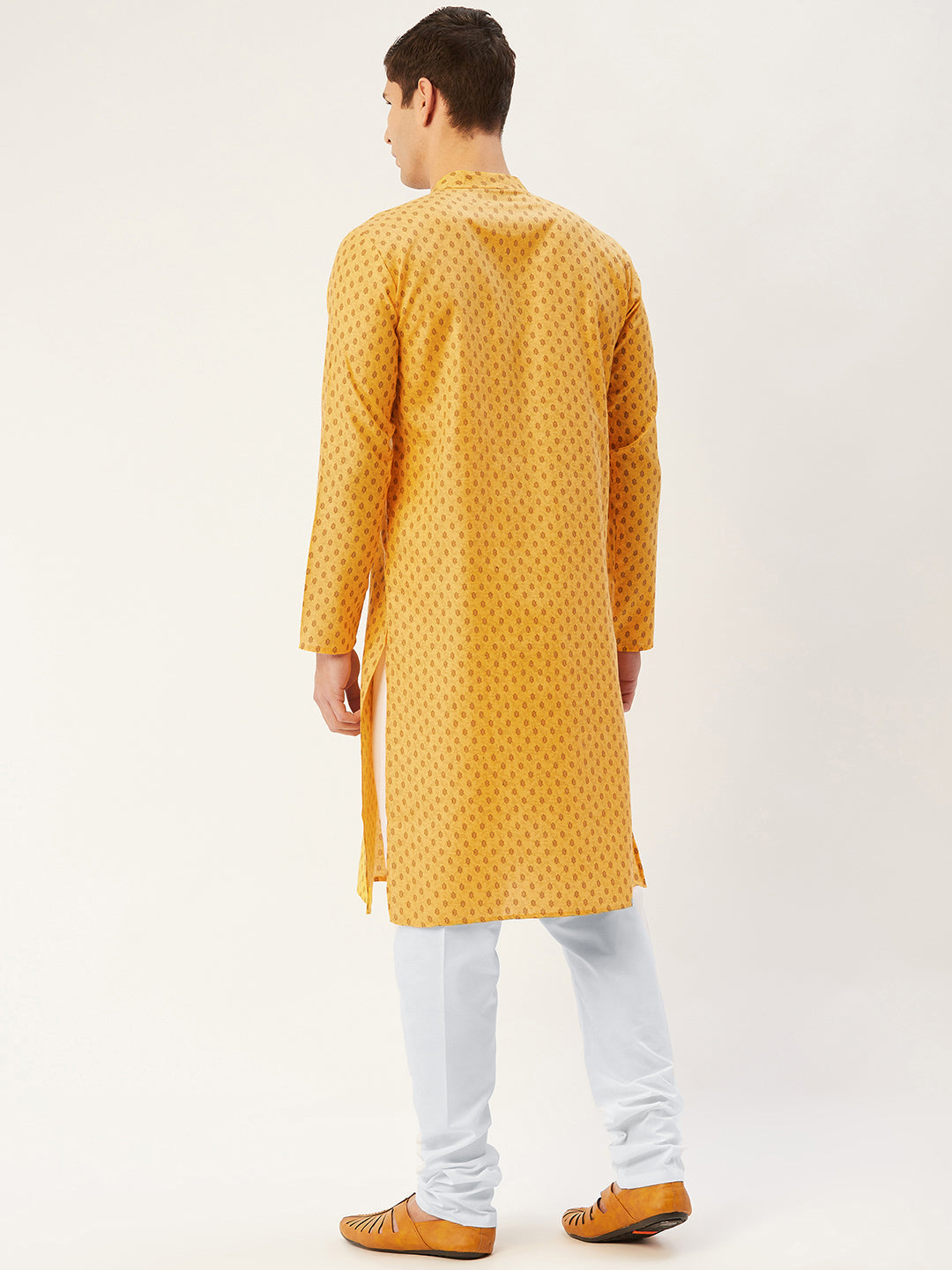 Jompers Men's Mustard Cotton printed kurta Only