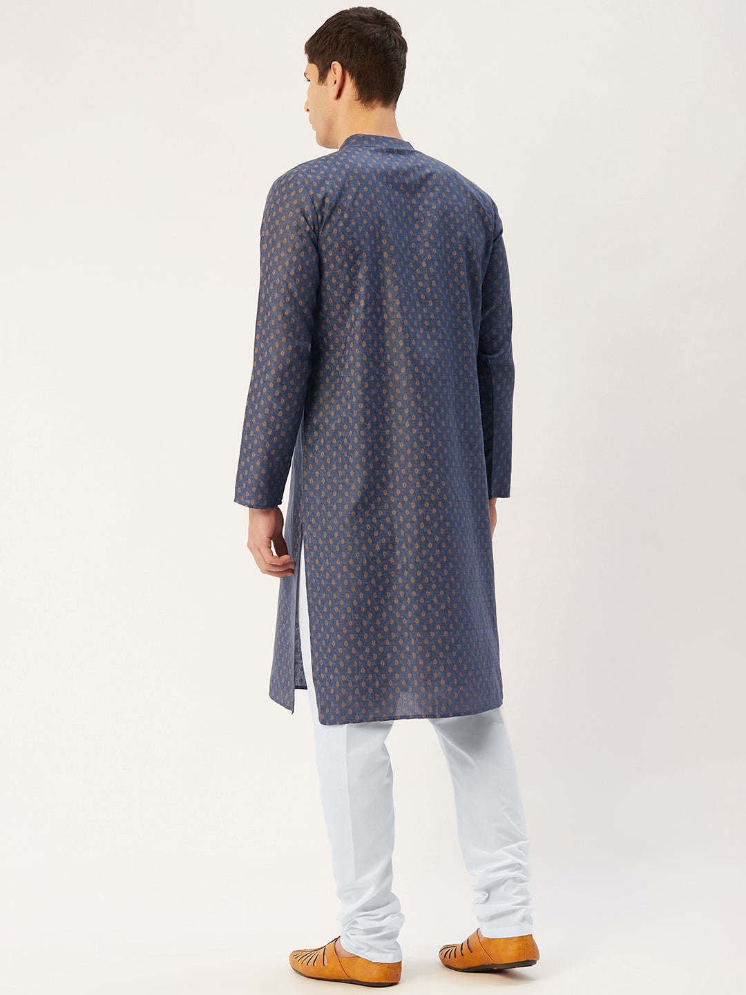 Jompers Men's Navy Cotton printed kurta Only