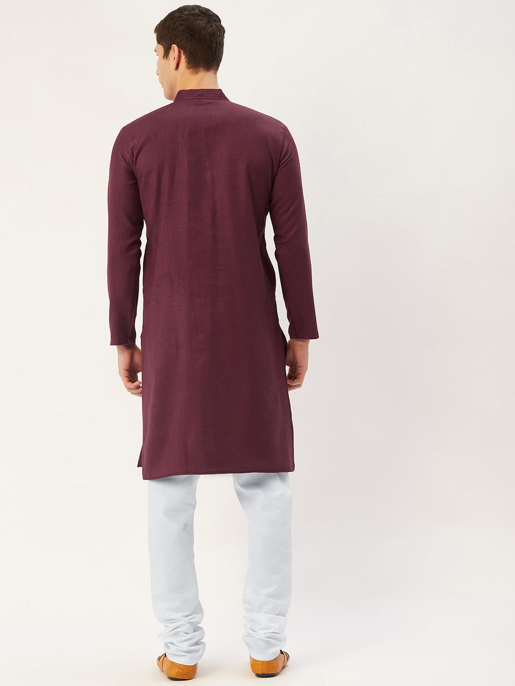 Jompers Men's Maroon Cotton Embroidered Kurta Only