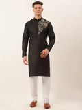 Jompers Men's Cotton Embroidered Kurta Pajama Sets - Black